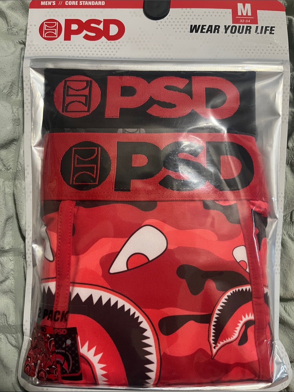 PSD Red and Black Shark Camo Boxer Briefs